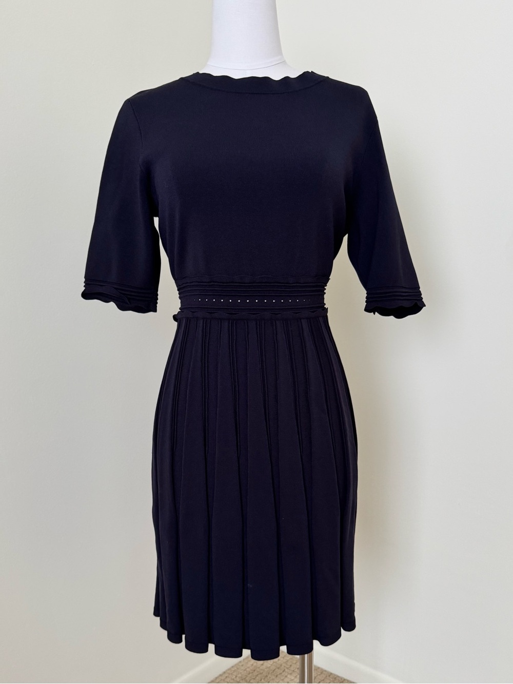 Ted Baker Classic Knit Navy Pleated Short-Sleeve Dress